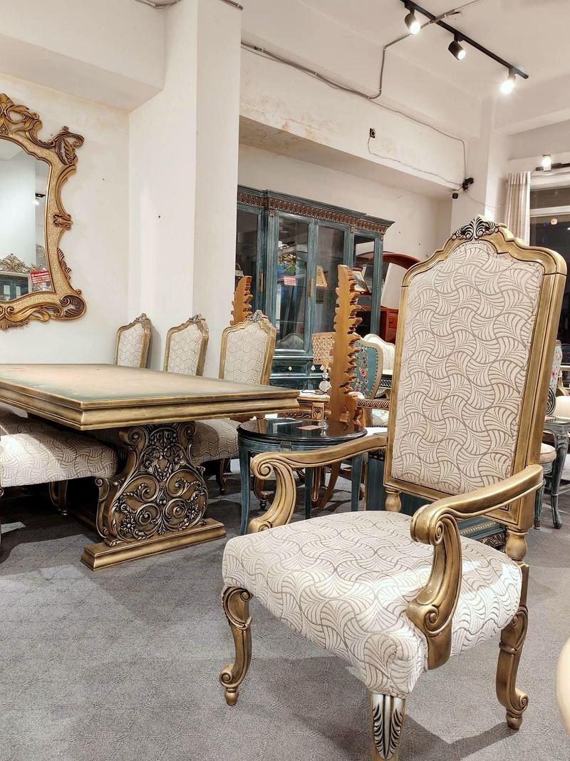 Dining set and armchair in the showroom